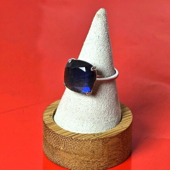 925 Sterling Silver Ring with Natural Labradorite 1.3x1.3cm Gemstone - Picture 5 of 7